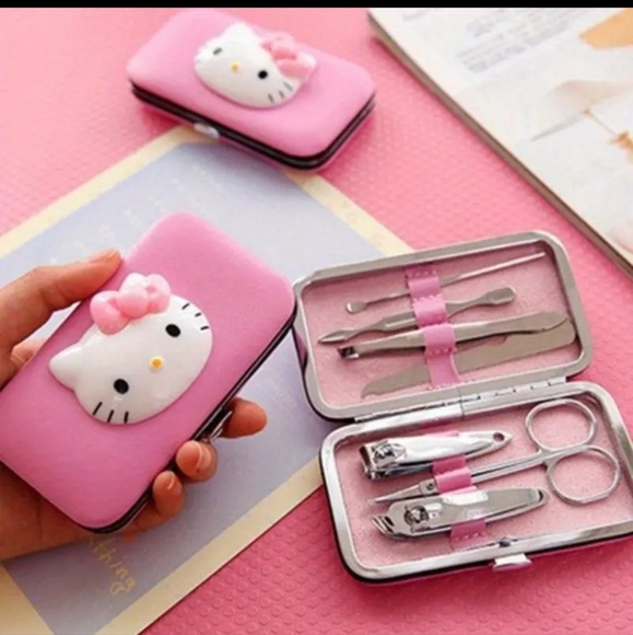Hello Kitty Other - Hello Kitty 7pcs Manicure Pedicure Set, Carbon Steel Travel Case